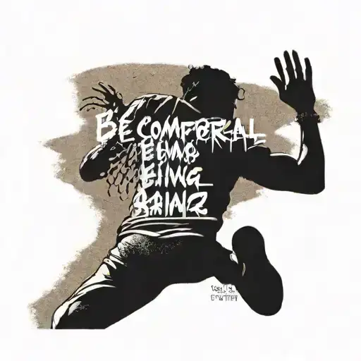 A triple Jumper jumping into sand with the quote be comfortable being uncomfortable  tattoo design idea