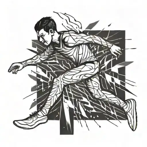 A sketch of a track jumper mid-jump with a trail of abstract shapes following their movement tattoo design idea
