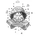 luffy one piece with books tattoo design idea