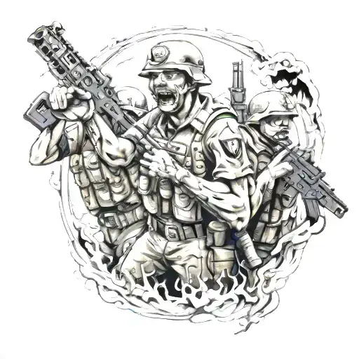 zombie marine soilders battleing tattoo design idea