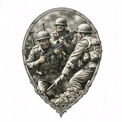 zombie WW11  marine soilders fighting tattoo design idea