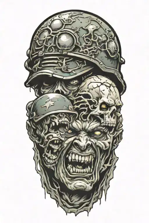 part zombie marine soilders fighting demons coming tattoo design idea