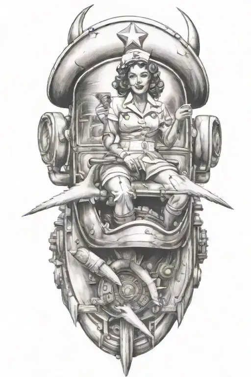 pinup nurse riding a bomb tattoo design idea