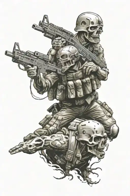 marine corps zombie soilders fighting tattoo design idea