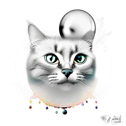 black cat with crystal ball  tattoo design idea