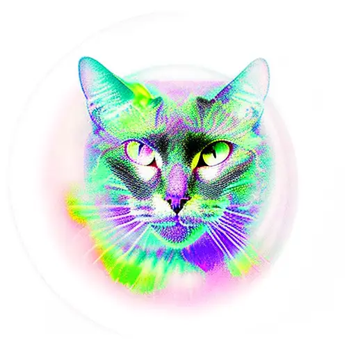 black cat with aurora borealis inside crystal ball  tattoo design idea