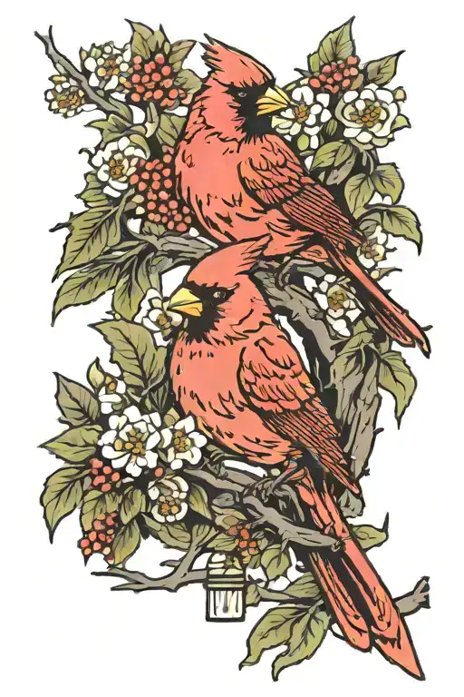 two cardinals sitting on a branch tattoo design idea