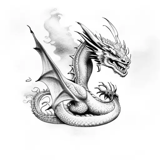 Dragon with clouds tattoo design idea