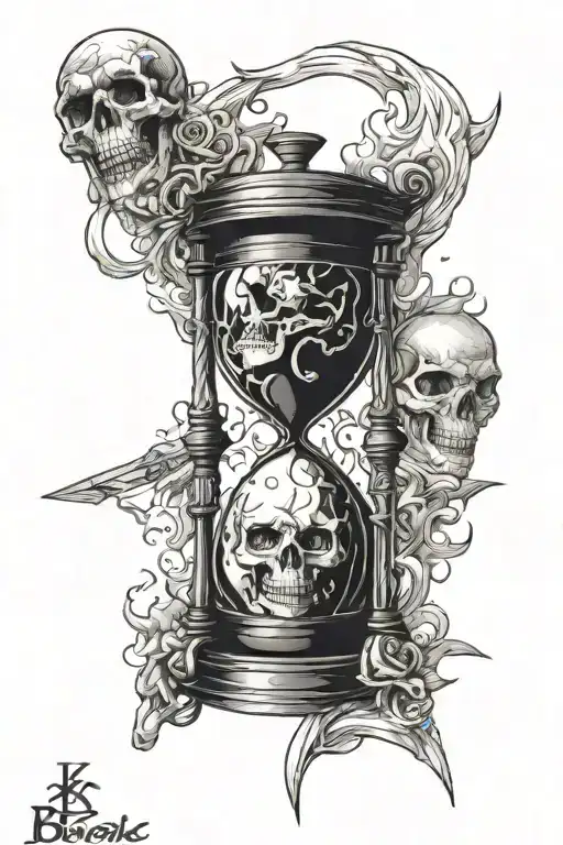 GUTS FROM BERSERK anime guts, mixed with memento mori style hourglass and skull,   tattoo design idea