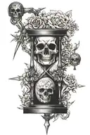 GUTS FROM BERSERK anime guts, mixed with memento mori style hourglass and skull,   tattoo design idea