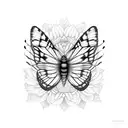 3 butterflies in asymmetrical. marigold flower and comos flower with stems that are in the middle of the butterflies tattoo design idea