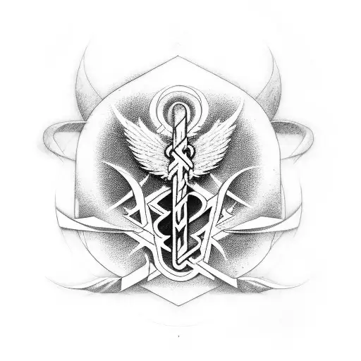 A caduceus with the Linkin Park logo incorporated tattoo design idea