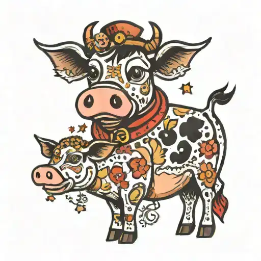 voodoo cow and pig tattoo design idea