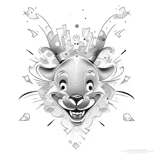 A psychologist's inkblot test with hidden Disney characters within the inkblots tattoo design idea