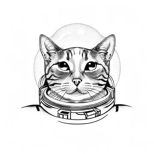 the cat Felix astronaut meditating on the full moon tattoo design idea
