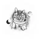 the cat Felix astronaut meditating on the full moon tattoo design idea