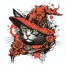 black cat in a witch hat tattoo design idea