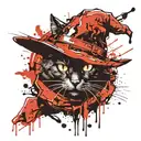 black cat in a witch hat tattoo design idea