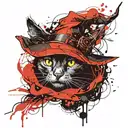 black cat in a witch hat tattoo design idea