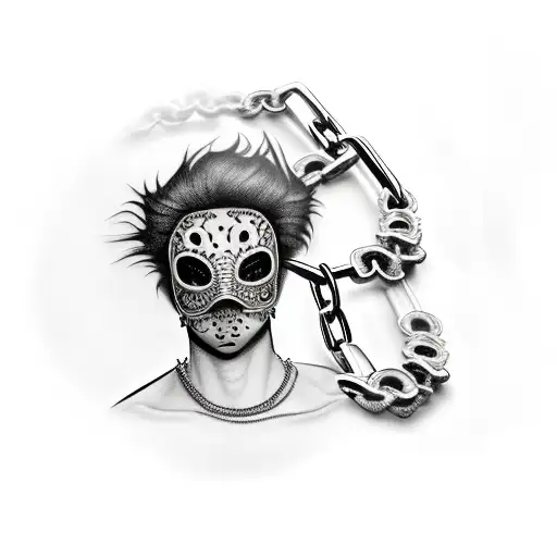 cartoon with ski mask and chains tattoo design idea
