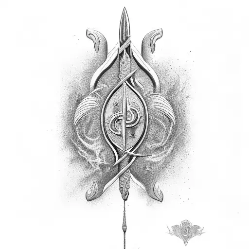 trident wrapped with unalome tattoo design idea