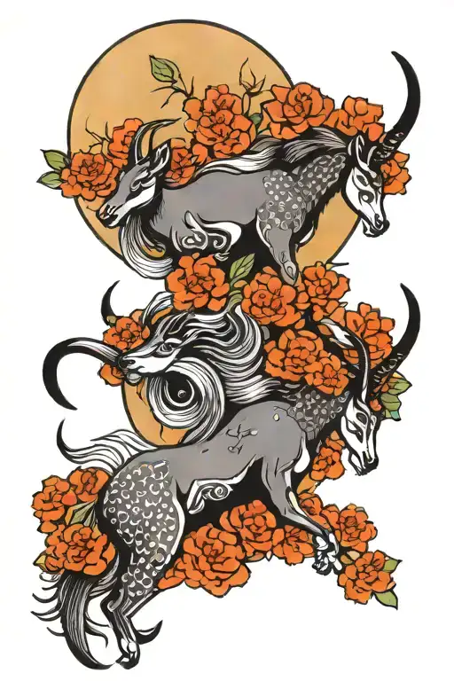 gazelle and moon rising tattoo design idea