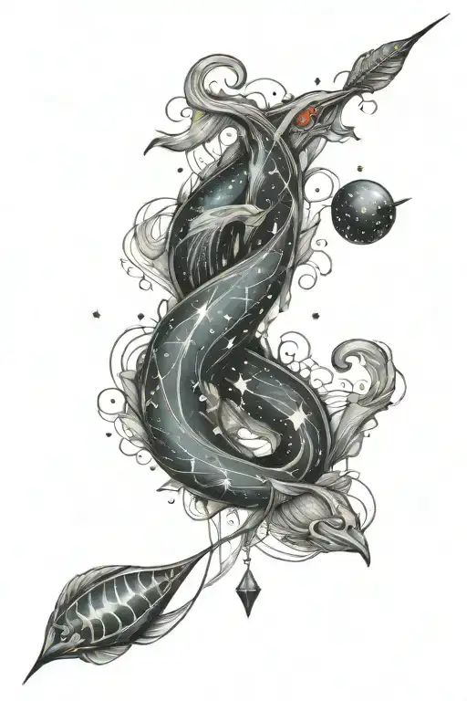 pisces virgo and Scorpio constellation intertwined tattoo design idea