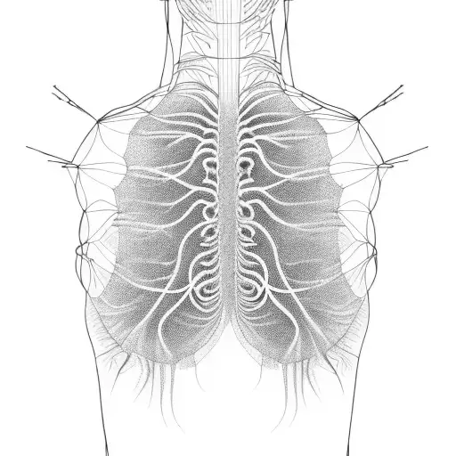 nervous system, cyber, geometry, black thin lines, spine, back tattoo design idea