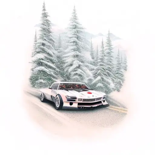 3 cars doing drift in a mountain tattoo design idea