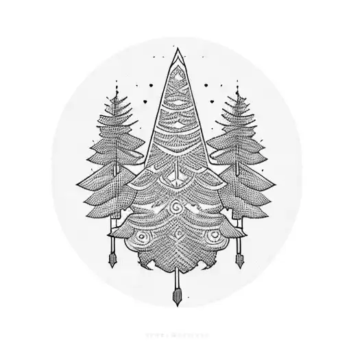 Lebanese traditional pattern of a cedar tree with intricate details tattoo design idea