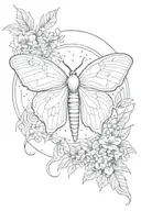 luna moth, moon, stars, leaves, flowers, symmetrical tattoo design idea