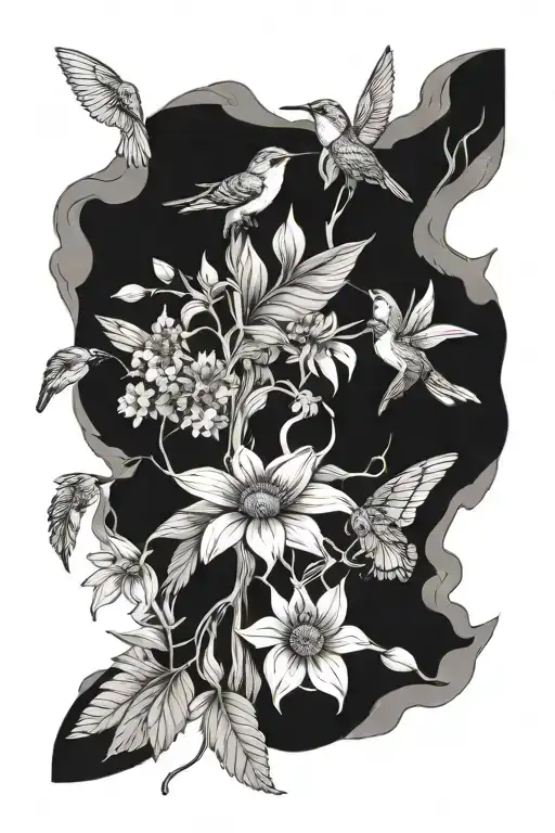maple leaves, oak leaves, redwood leaves, sunflower's, lillies, daisies, honeysuckle, hummingbird, honey bee's  tattoo design idea