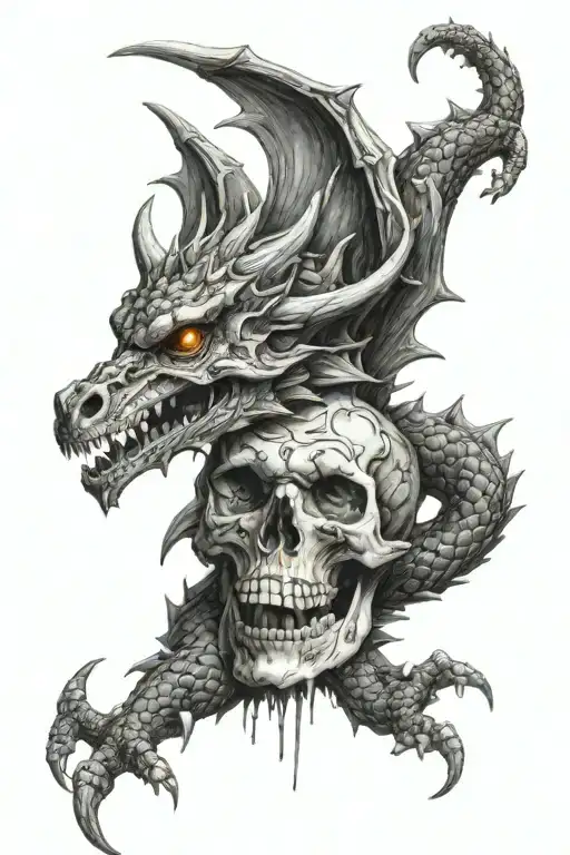 skull and dragon tattoo design idea