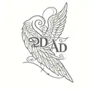 angel wings with the word dad memorial and the date "11-4-23" tattoo design idea