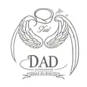 angel wings with the word dad memorial and the date "11-4-23" tattoo design idea