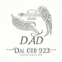 angel wings with the word dad memorial and the date "11-4-23" tattoo design idea