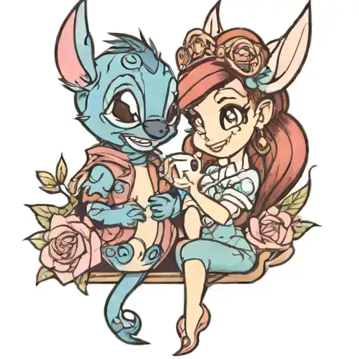 stitch and ariel Disney princess tattoo design idea