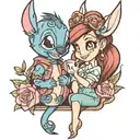 stitch and ariel Disney princess tattoo design idea