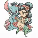 stitch and ariel Disney princess tattoo design idea