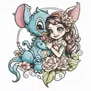 stitch and ariel Disney princess tattoo design idea