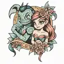 stitch and ariel Disney princess tattoo design idea