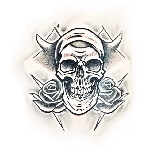 skull with knlfe and demon hand tattoo design idea