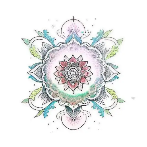 a tattoo that mixes foliage with a mandala to be applied around the ear on the head tattoo design idea