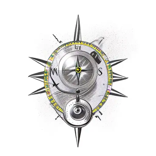 blend of springbok head with surgery and compass tattoo design idea