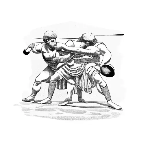 ancient Greek pottery with picture of wrestlers fighting tattoo design idea