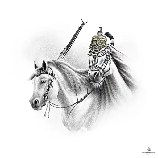 Mongolian horseman warrior with steppe in background tattoo design idea