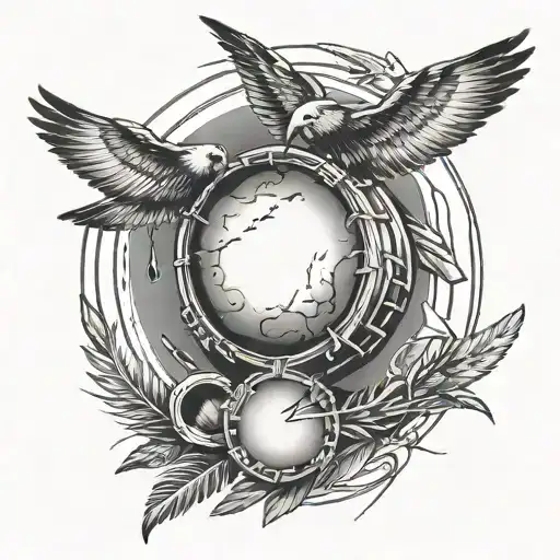 native American drum and planes flying overhead tattoo design idea