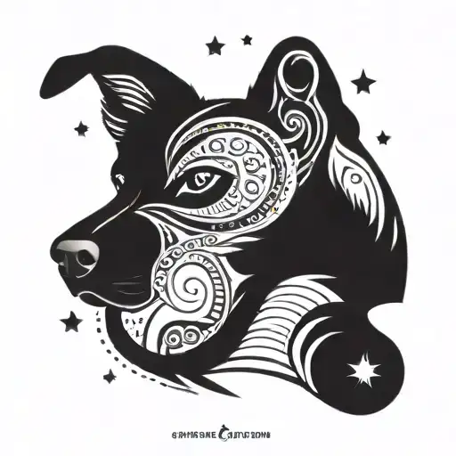 huella de perro, con simbologia del espacio y estrellas pero con un huevo para añadir el nombre Nora tattoo design idea