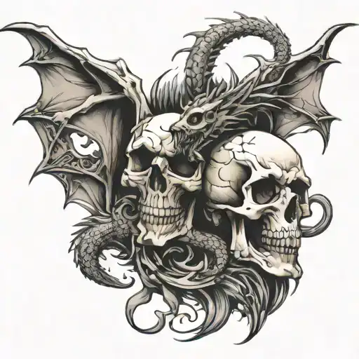 skull and dragon tattoo design idea