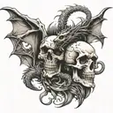 skull and dragon tattoo design idea